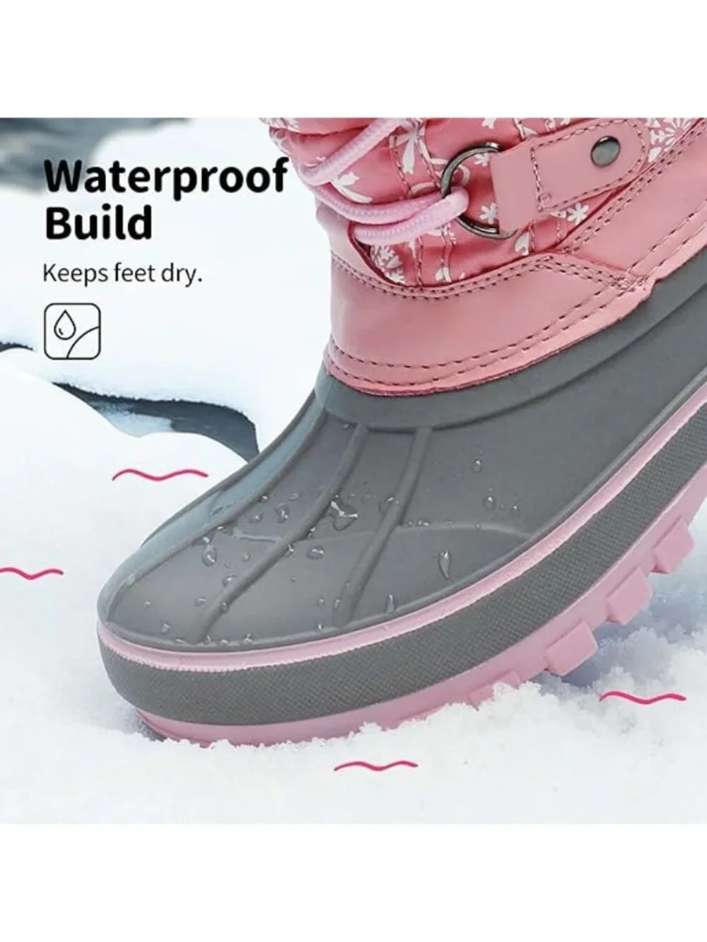 Dream Pairs Kids Size 2 Boots Waterproof Pink Snow Faux Fur Adjustable Strap